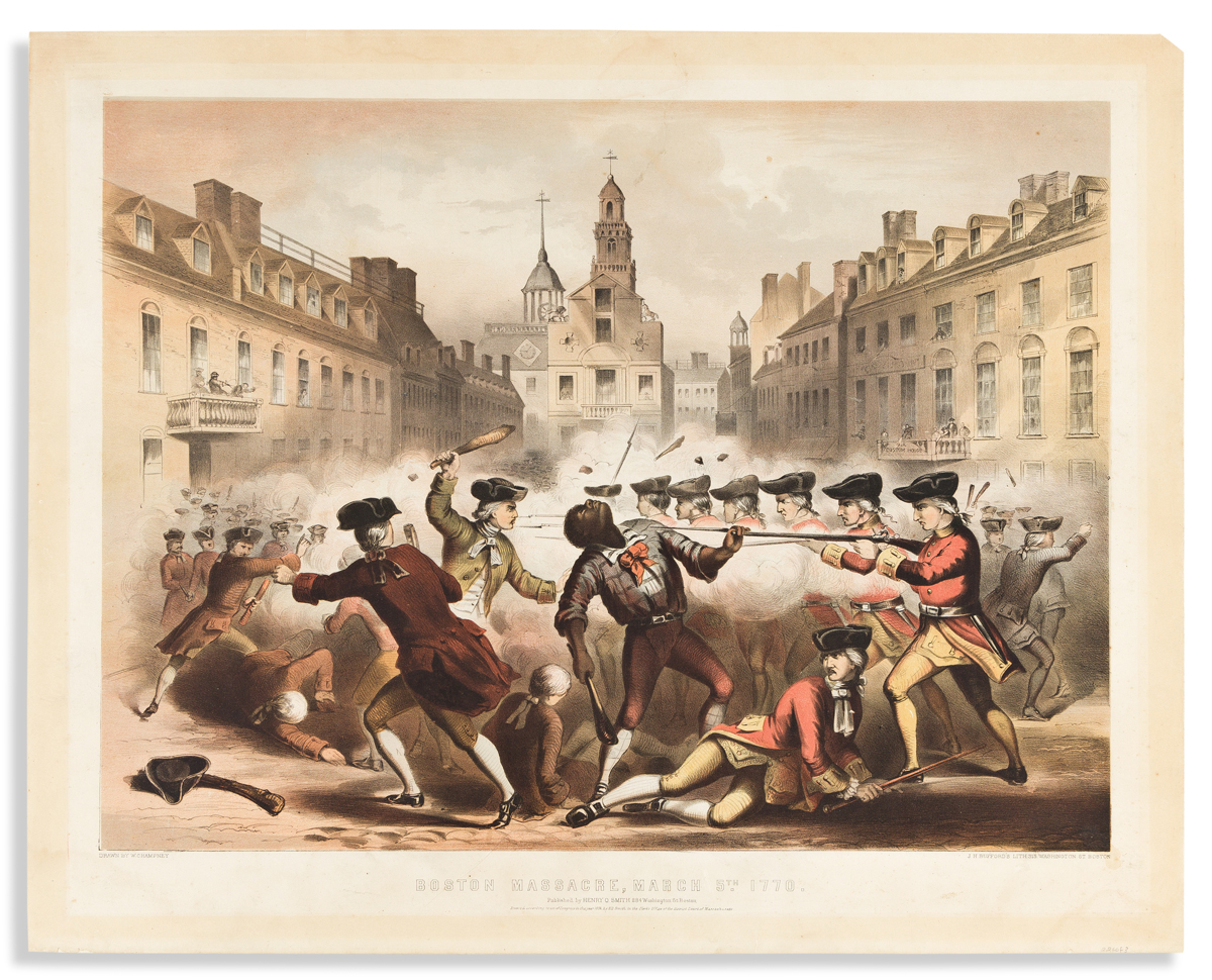 (REVOLUTION--PRELUDE.) Bufford, lithographer; after Champney. Boston Massacre, March 5th 1770.